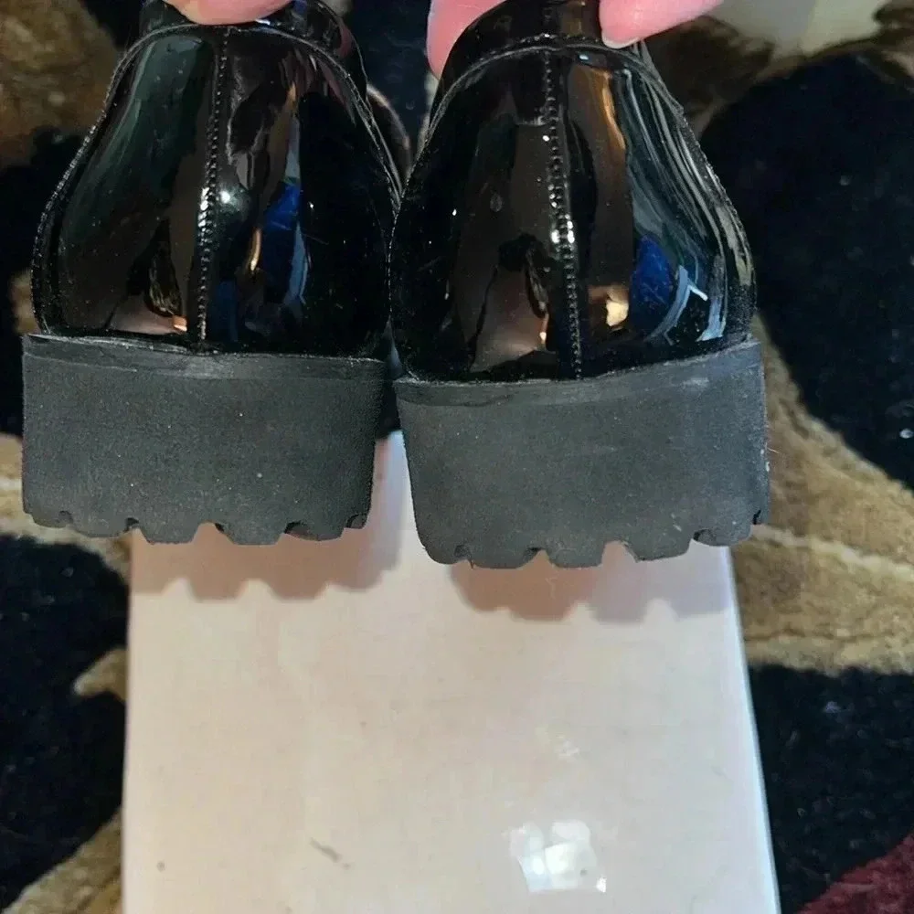 JONES New York Women’s Black Patent Vegan Leather Animal Print Loafers Shoes